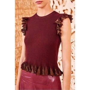 NWOT Ulla Johnson Peplum Knit Flutter-Sleeve Leila Top